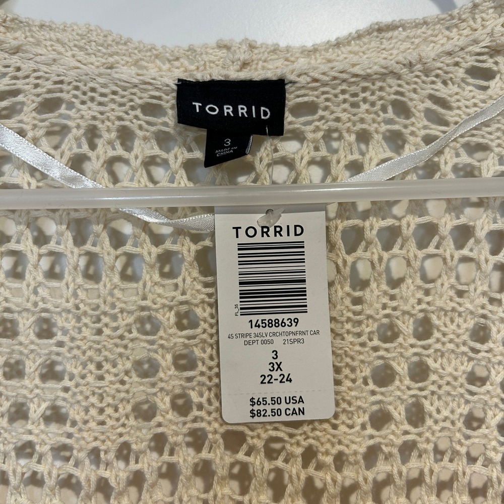 Torrid Open Knit Stripe Crochet Boho Duster‎ Cardigan Sweater Size 3 - Picture 4 of 8